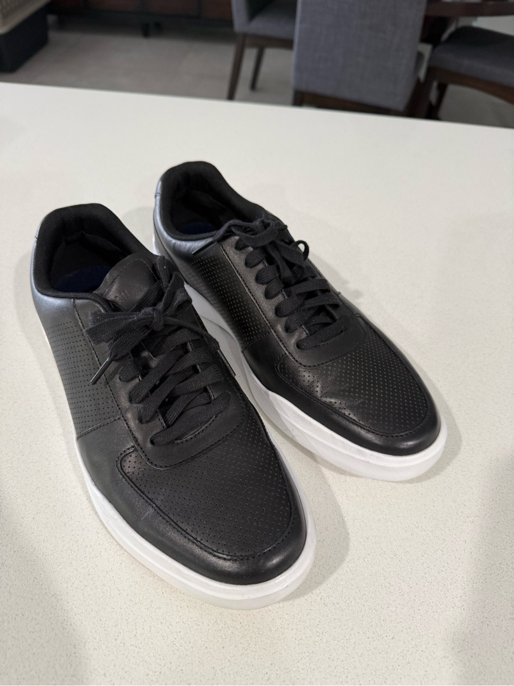Cole Haan Black Leather Lace-Up Sneakers with White Sole